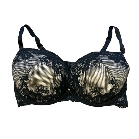 Torrid Floral Lace Bra Size 40DD Black & Nude - Picture 1 of 7